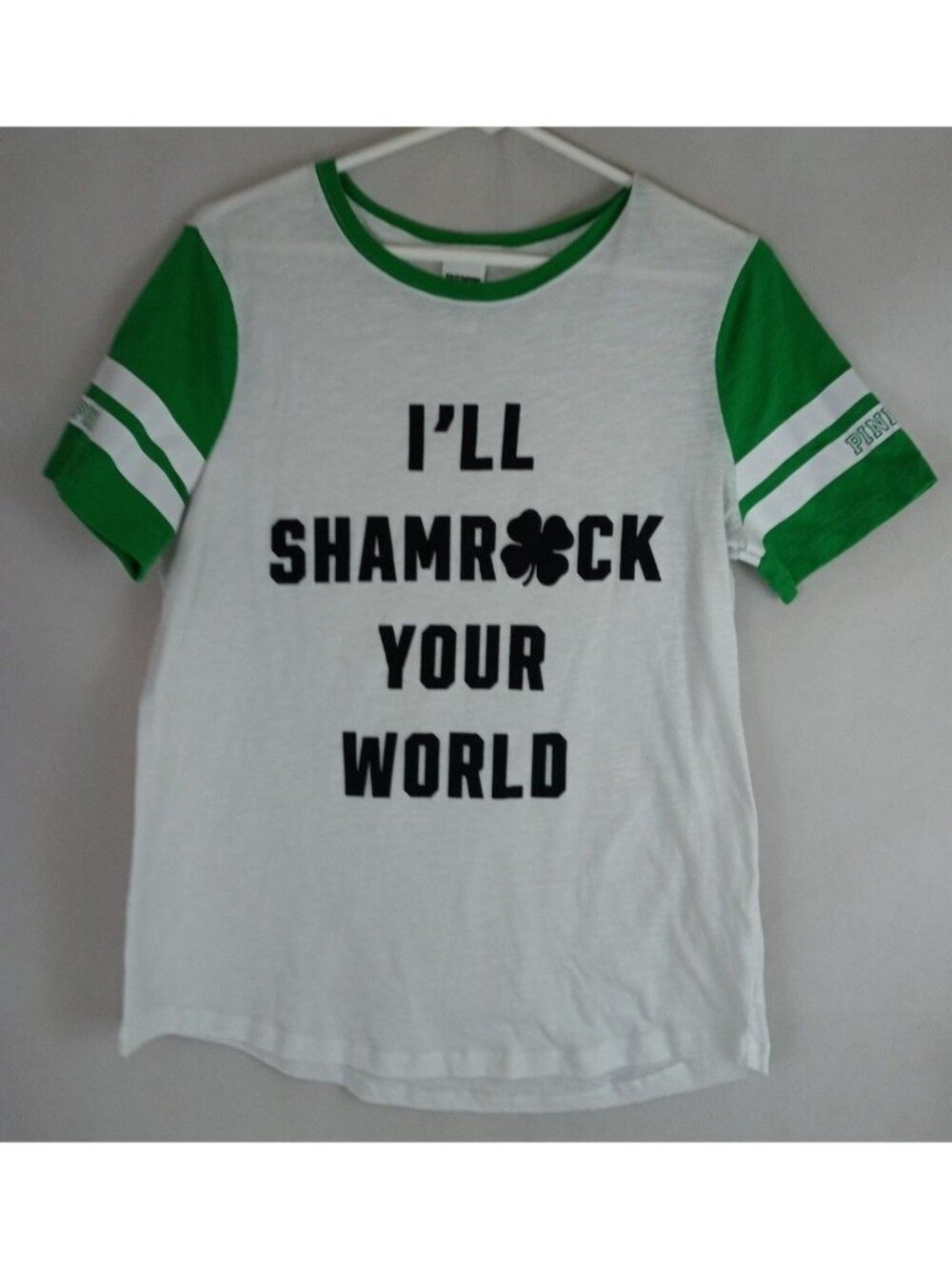 Pink Women's White & Green T-Shirt With "I'll Shamrock Your World" Design Size M
